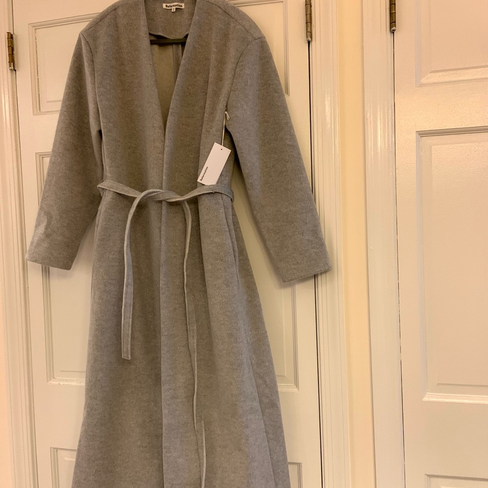 Reformation Front Tie Coat in Grey Size XS NWT - Picture 4 of 5